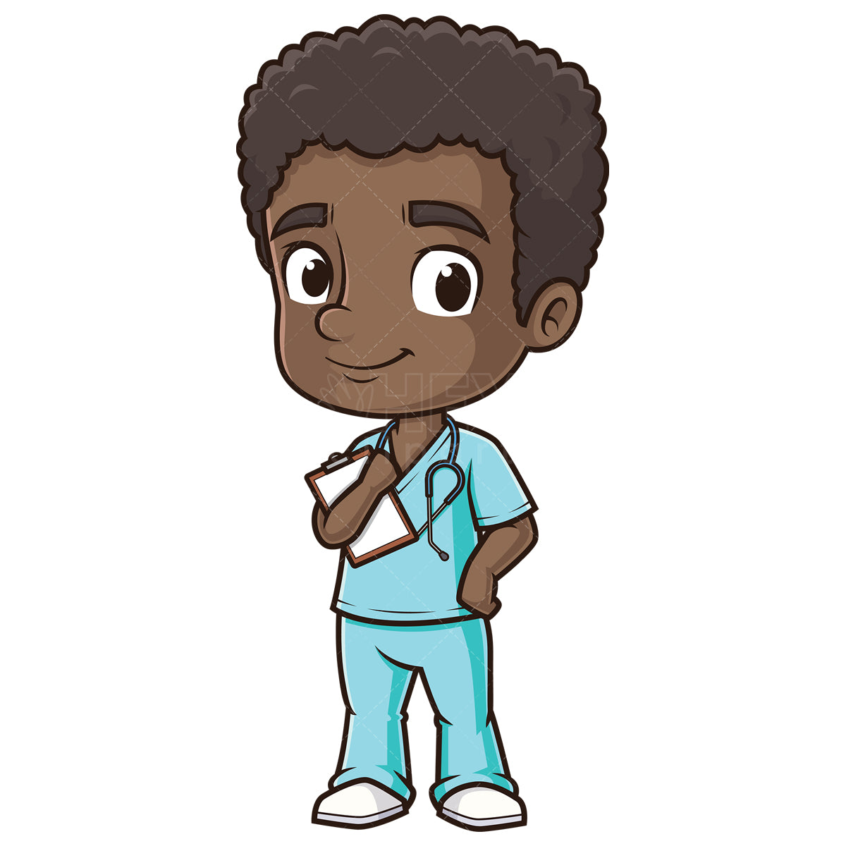 Royalty-free stock vector illustration of a cheerful african-american male nurse.