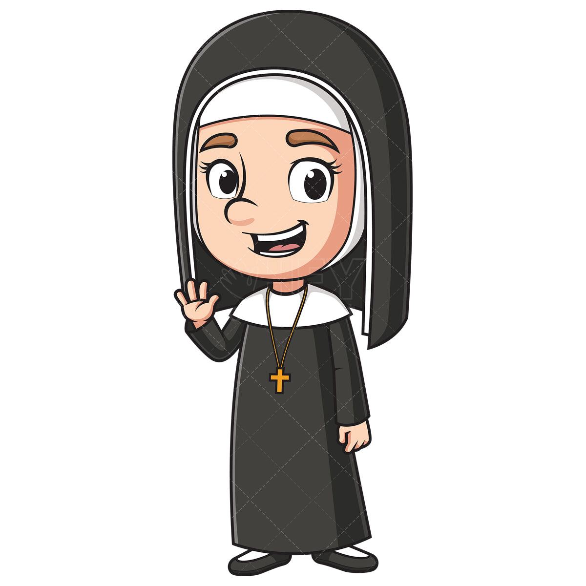 Royalty-free stock vector illustration of a christian nun waving.