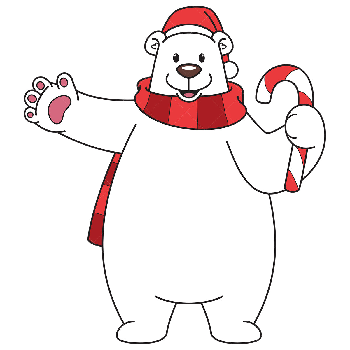 Royalty-free vector illustration of a christmas polar bear holding candy cane.