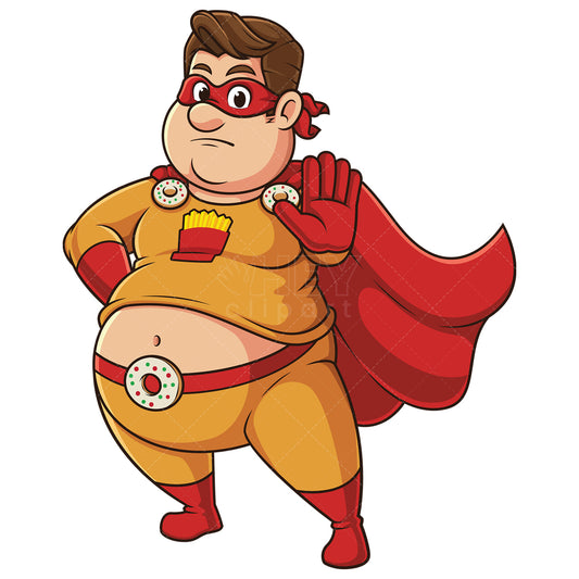 Royalty-free stock vector illustration of a chubby superhero stop sign.