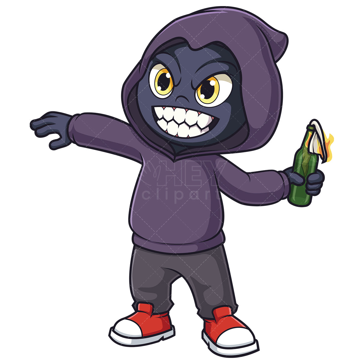 Royalty-free stock vector illustration of an evil humanoid throwing molotov.