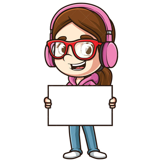 Royalty-free stock vector illustration of a female gamer blank sign.