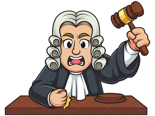 Royalty-free stock vector illustration of a furious female judge ruling.