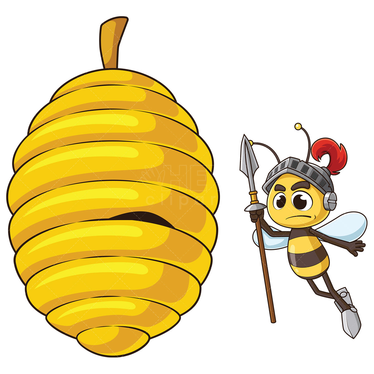 Royalty-free stock vector illustration of a guard bee guarding the hive.