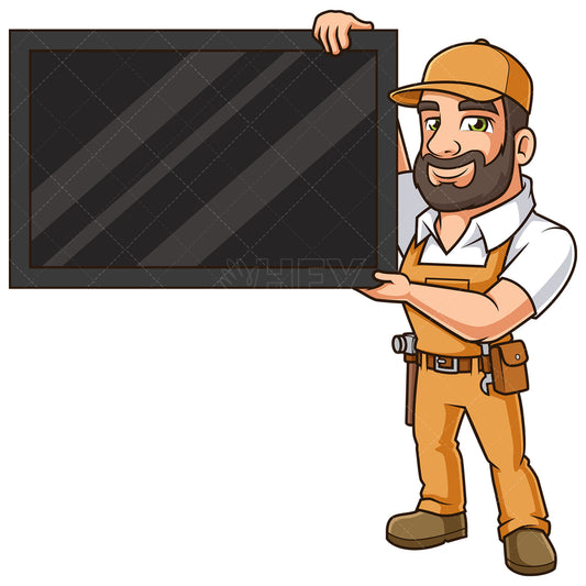 Royalty-free stock vector illustration of a handyman installing tv.