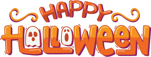 Royalty-free vector illustration of handwritten-style text art that reads "happy halloween".