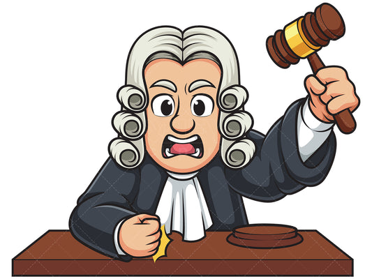 Royalty-free stock vector illustration of a infuriated male judge ruling.