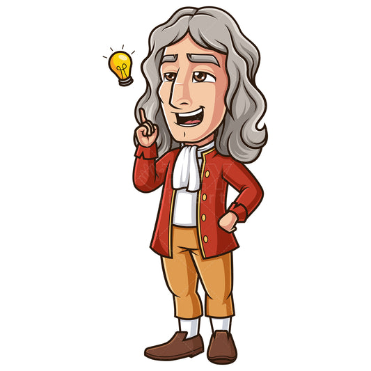 Royalty-free stock vector illustration of isaac newton having an idea.