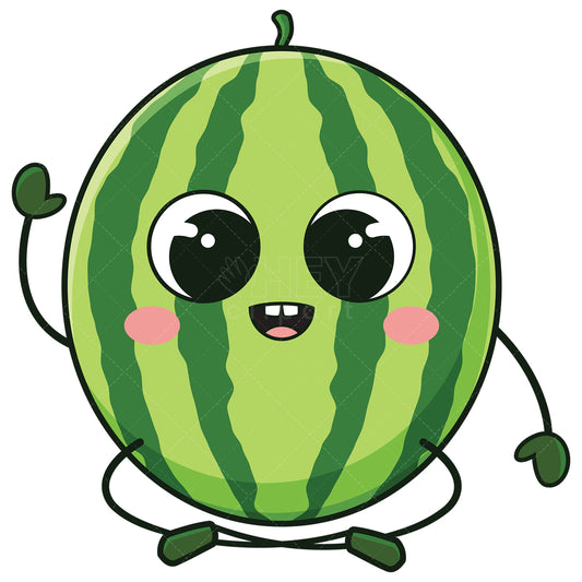 Royalty-free stock vector illustration of a kawaii watermelon.