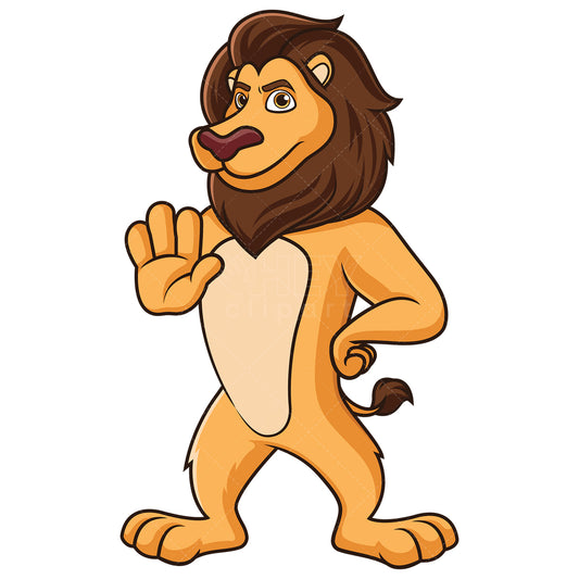 Royalty-free stock vector illustration of a lion making stop gesture.