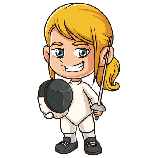 Royalty-free stock vector illustration of a little girl fencing.