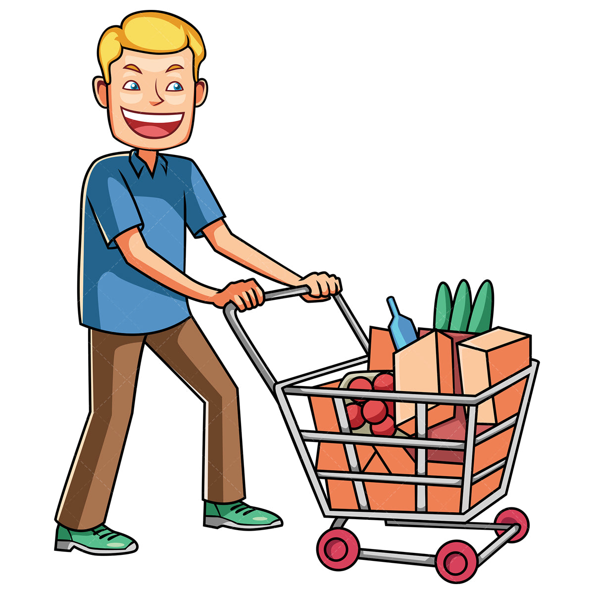 Royalty-free stock vector illustration of a man shopping groceries.