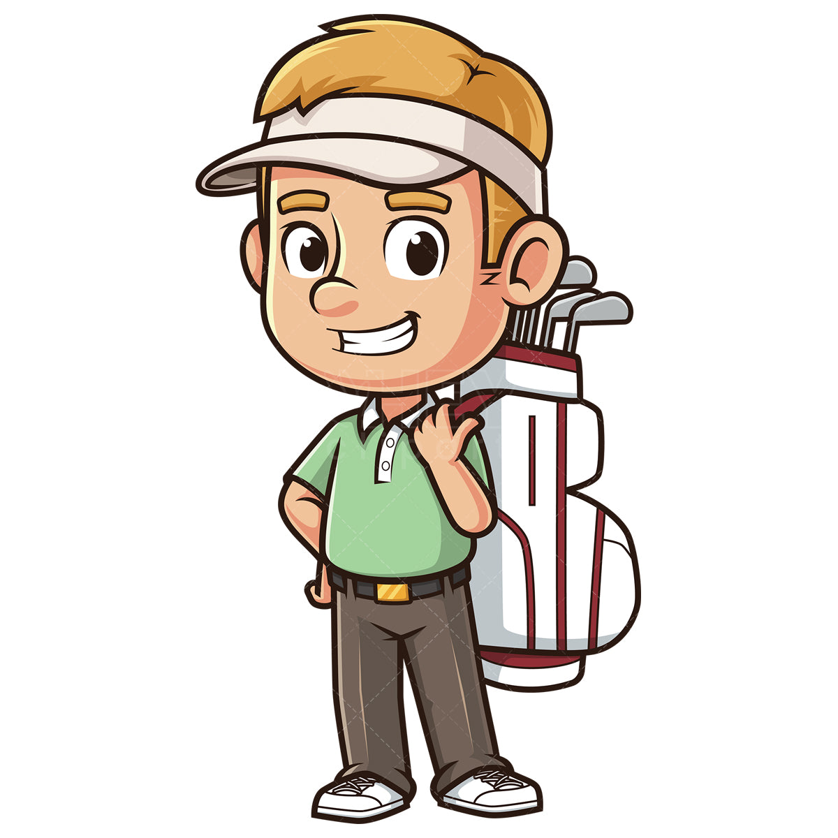 Royalty-free stock vector illustration of a man with golf club bag on his back.