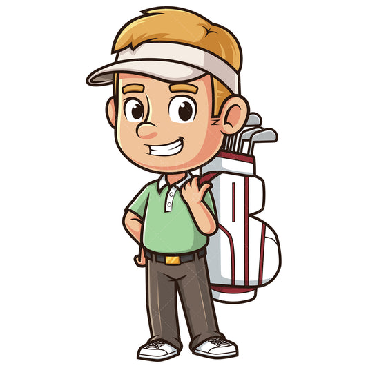 Royalty-free stock vector illustration of a man with golf club bag on his back.