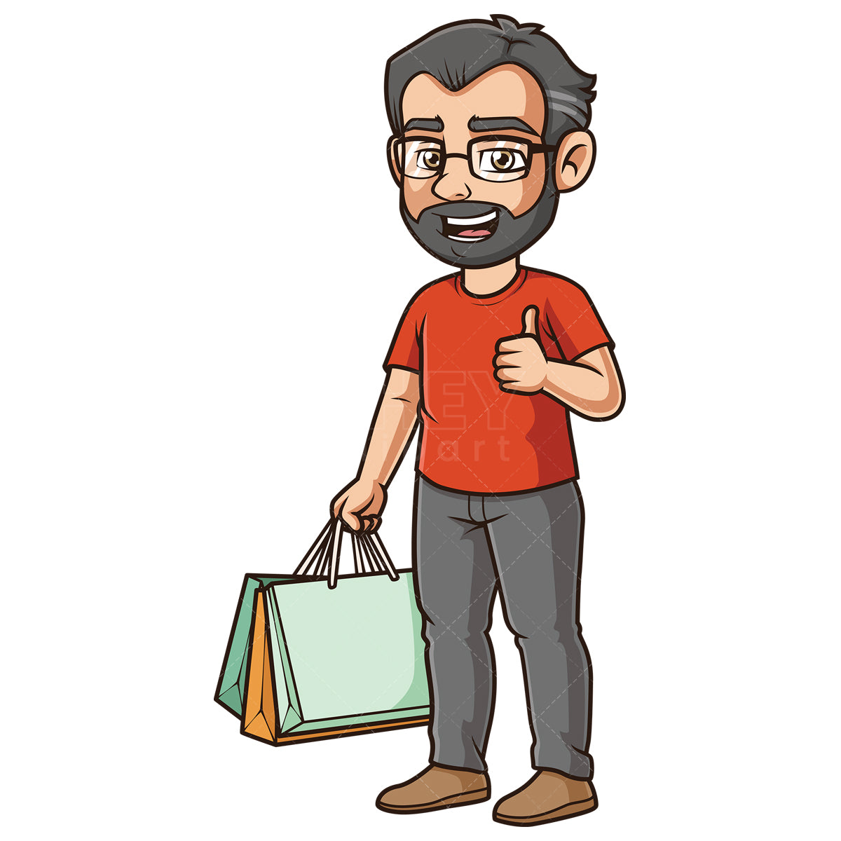 Royalty-free stock vector illustration of a middle-aged man shopping.