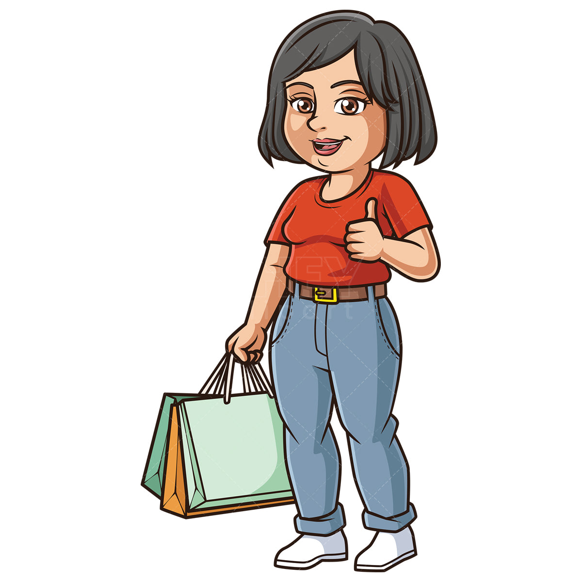 Royalty-free stock vector illustration of a middle-aged woman shopping.