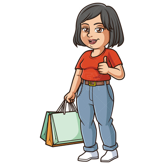 Royalty-free stock vector illustration of a middle-aged woman shopping.