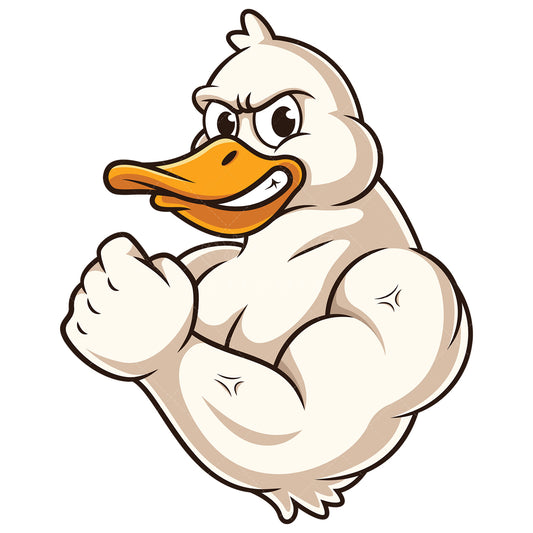 Royalty-free stock vector illustration of a muscular duck mascot.