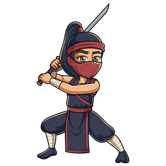 Royalty-free stock vector illustration of a ninja girl with katana sword.