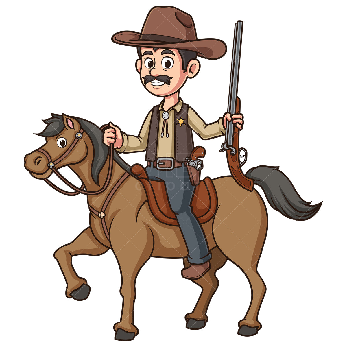 Royalty-free stock vector illustration of a sheriff riding horse.