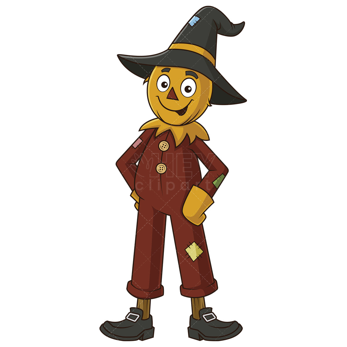 Royalty-free stock vector illustration of a smiling scarecrow.