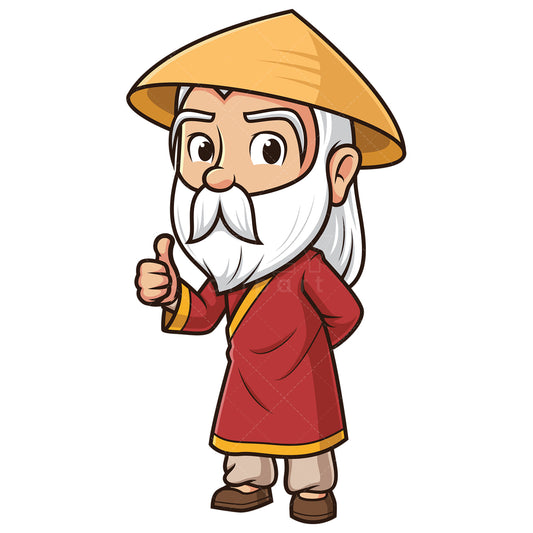 Royalty-free stock vector illustration of a wise asian man thumbs up.