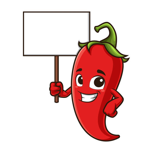 Red chili pepper holding blank sign. PNG - JPG and vector EPS (infinitely scalable).