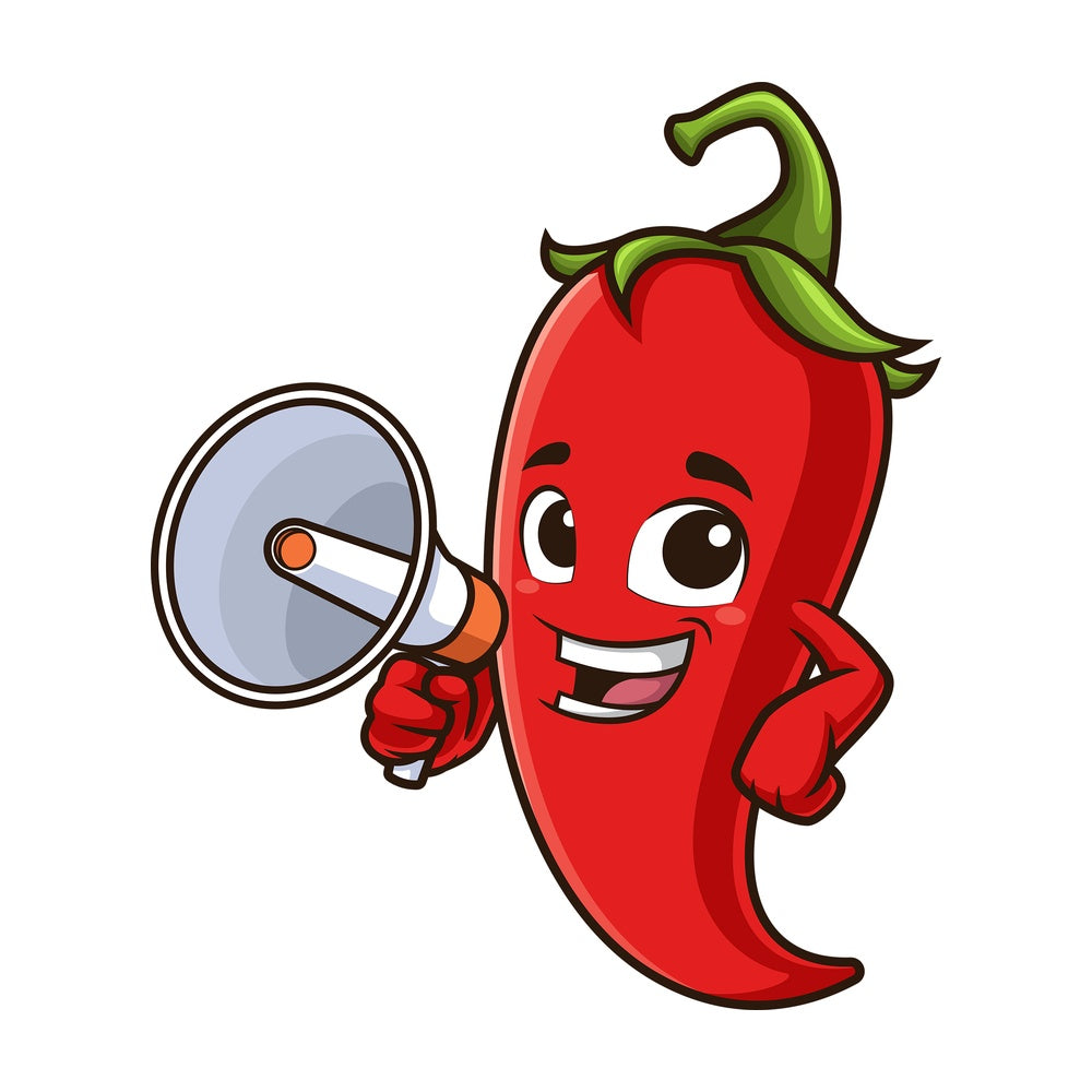 Red chili pepper with megaphone. PNG - JPG and vector EPS (infinitely scalable).