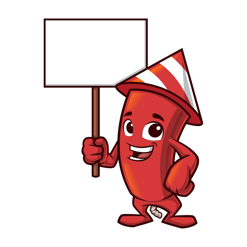 Firework holding blank sign. PNG - JPG and vector EPS (infinitely scalable).