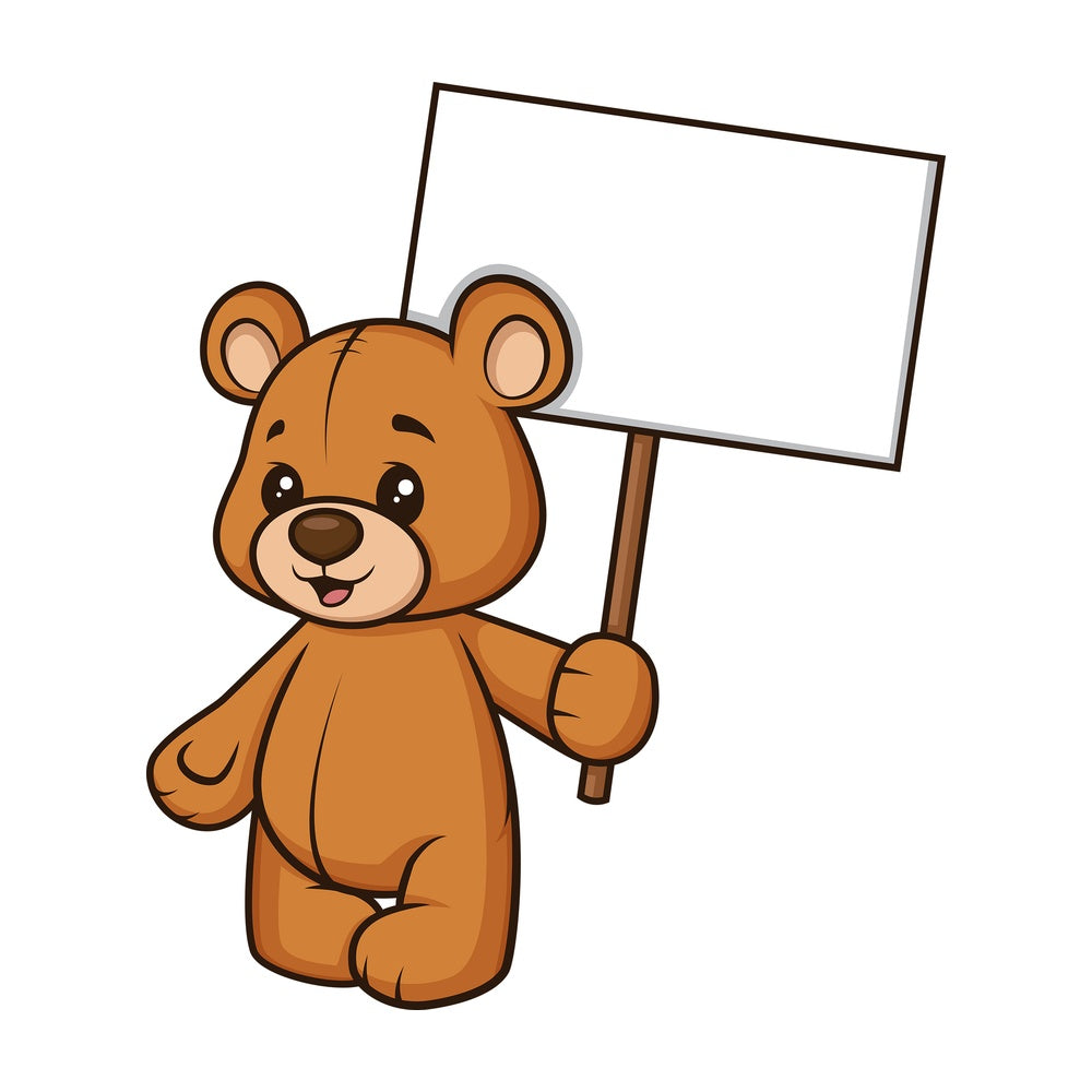 Teddy bear holding blank sign. PNG - JPG and vector EPS (infinitely scalable).