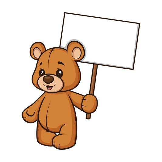 Teddy bear holding blank sign. PNG - JPG and vector EPS (infinitely scalable).