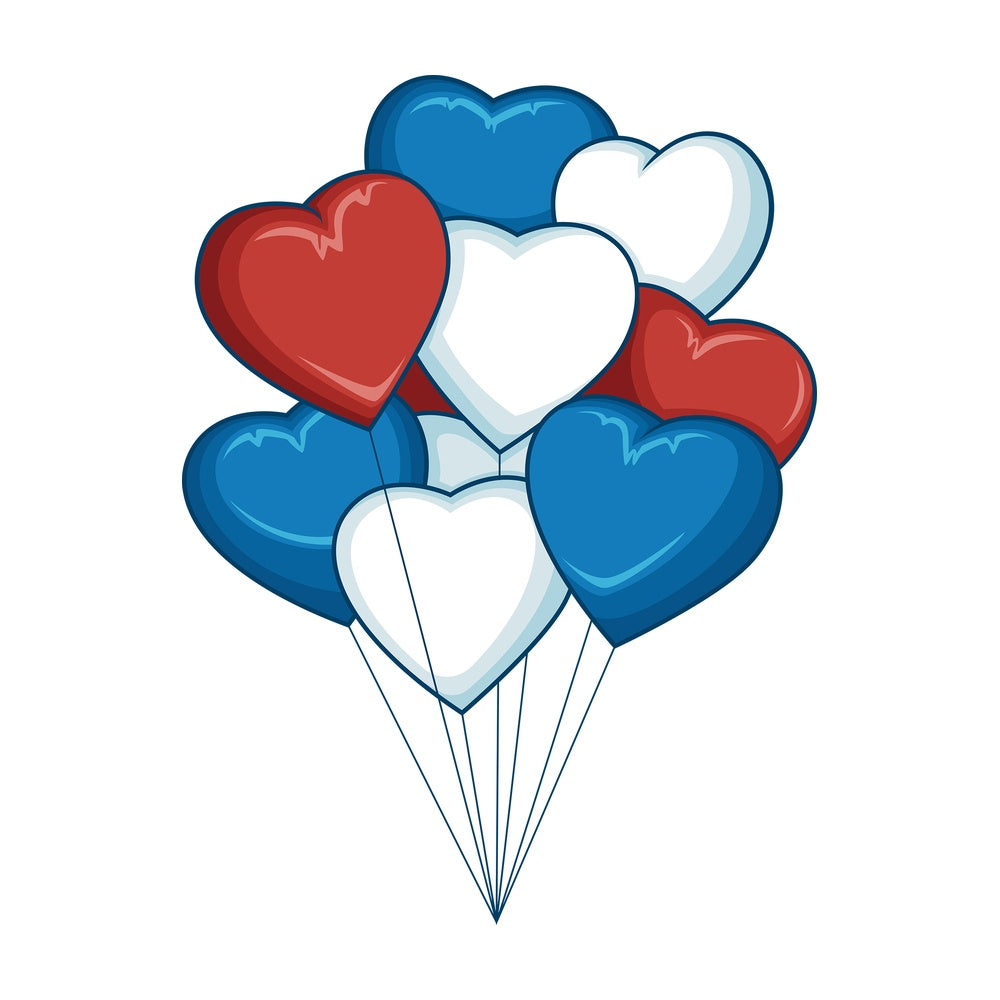 Patriotic heart shaped balloons. PNG - JPG and vector EPS file formats (infinitely scalable). Image isolated on transparent background.