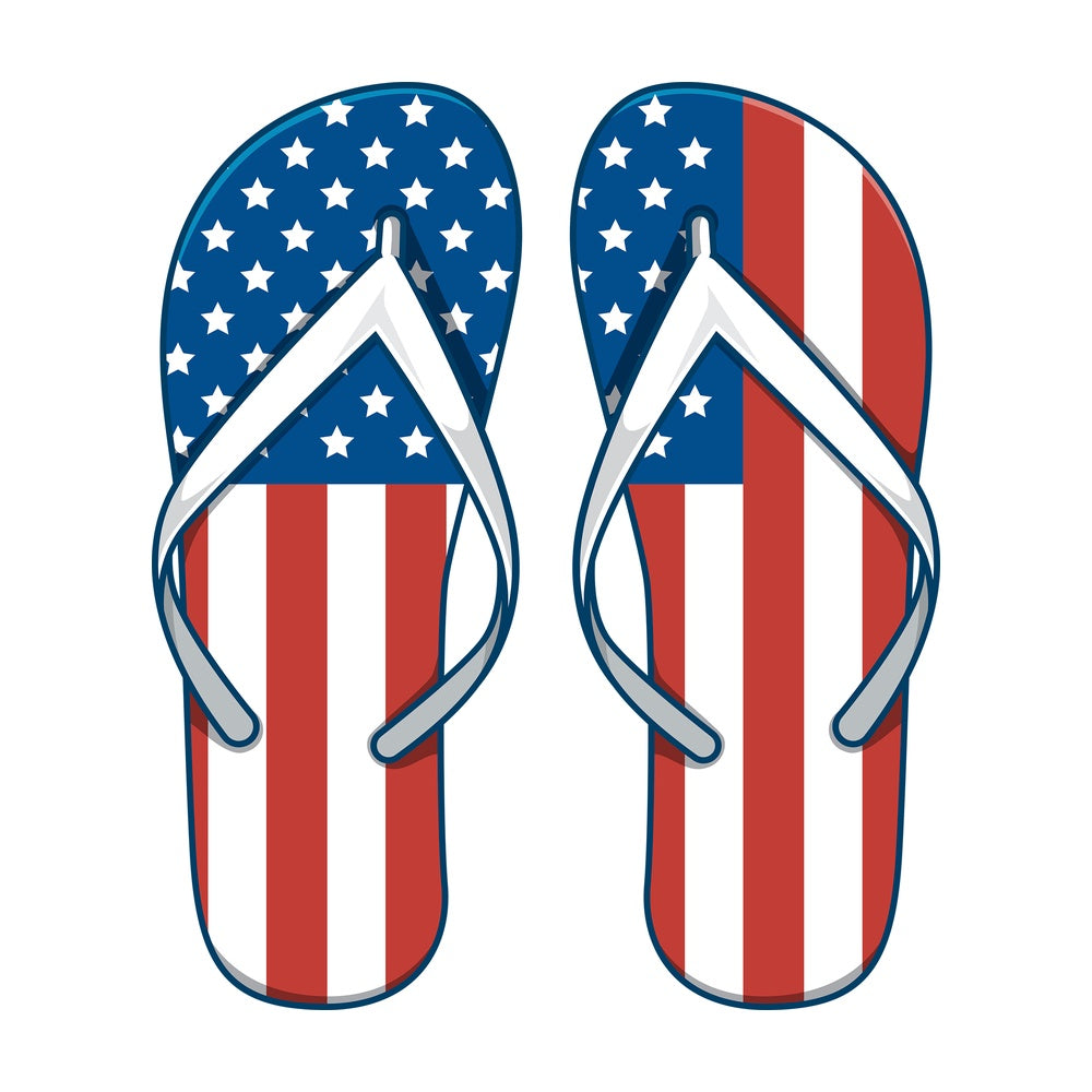 Patriotic flip flops. PNG - JPG and vector EPS file formats (infinitely scalable). Image isolated on transparent background.