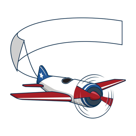 American plane carrying blank banner. PNG - JPG and vector EPS file formats (infinitely scalable). Image isolated on transparent background.