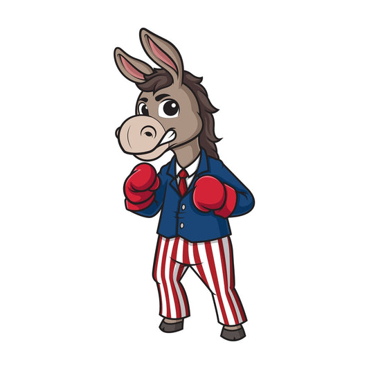 Democratic donkey wearing boxing gloves. PNG - JPG and vector EPS (infinitely scalable).