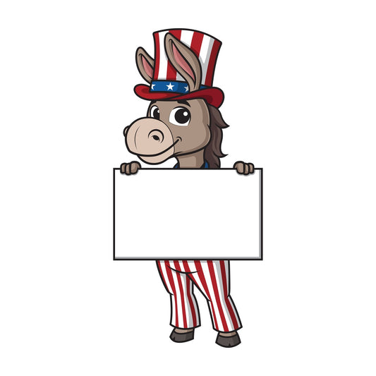 Democratic donkey holding blank sign. PNG - JPG and vector EPS (infinitely scalable).