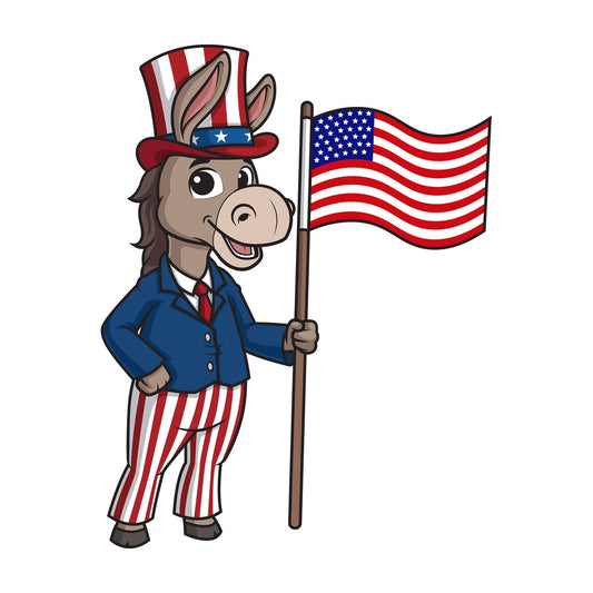 Democratic donkey holding american flag. PNG - JPG and vector EPS (infinitely scalable).