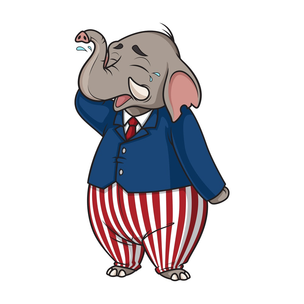Crying republican elephant. PNG - JPG and vector EPS (infinitely scalable).