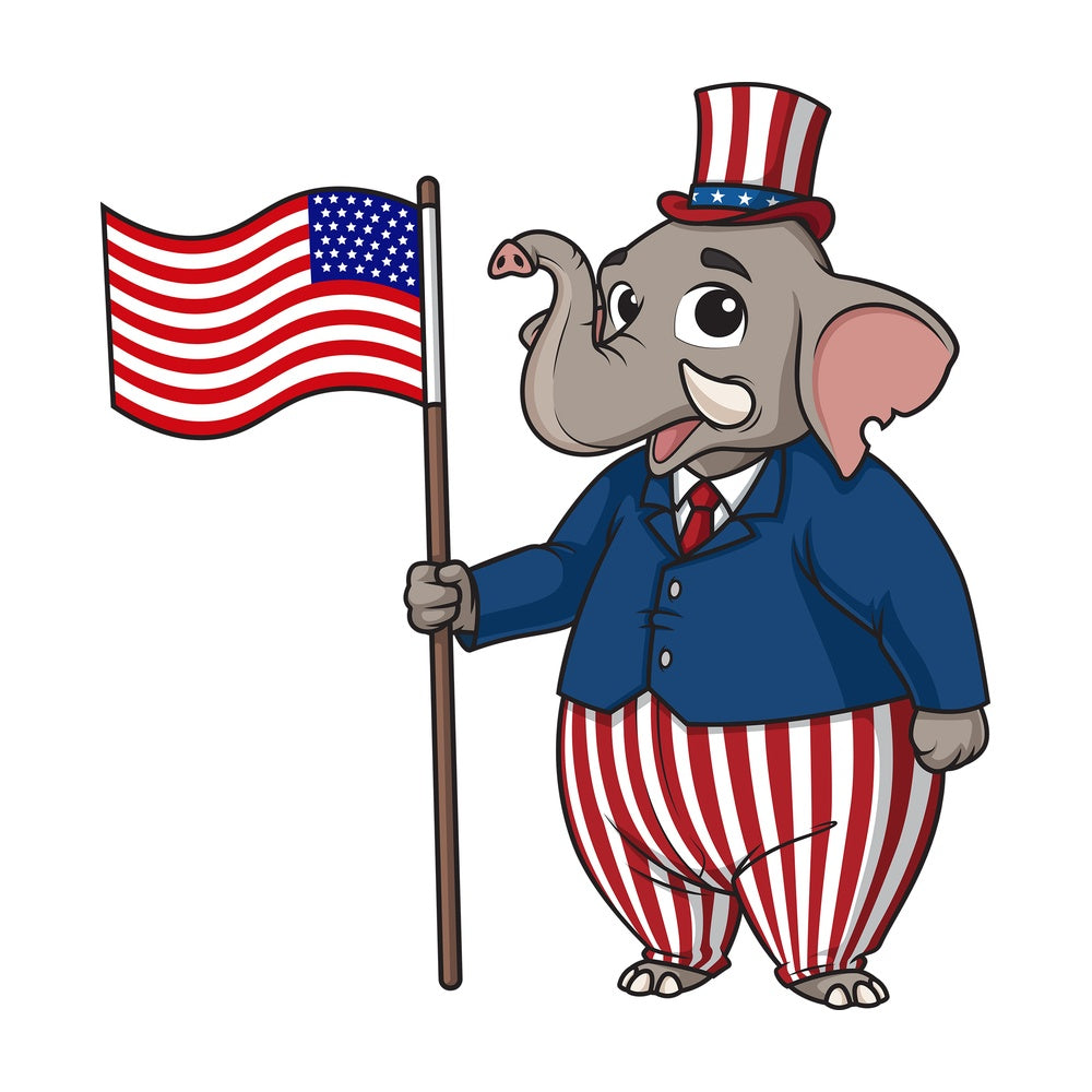 Republican elephant holding american flag. PNG - JPG and vector EPS (infinitely scalable).