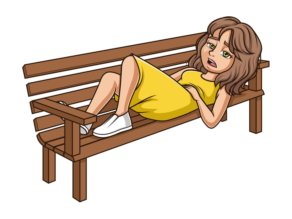 Tired woman lying on bench. PNG - JPG and vector EPS (infinitely scalable).