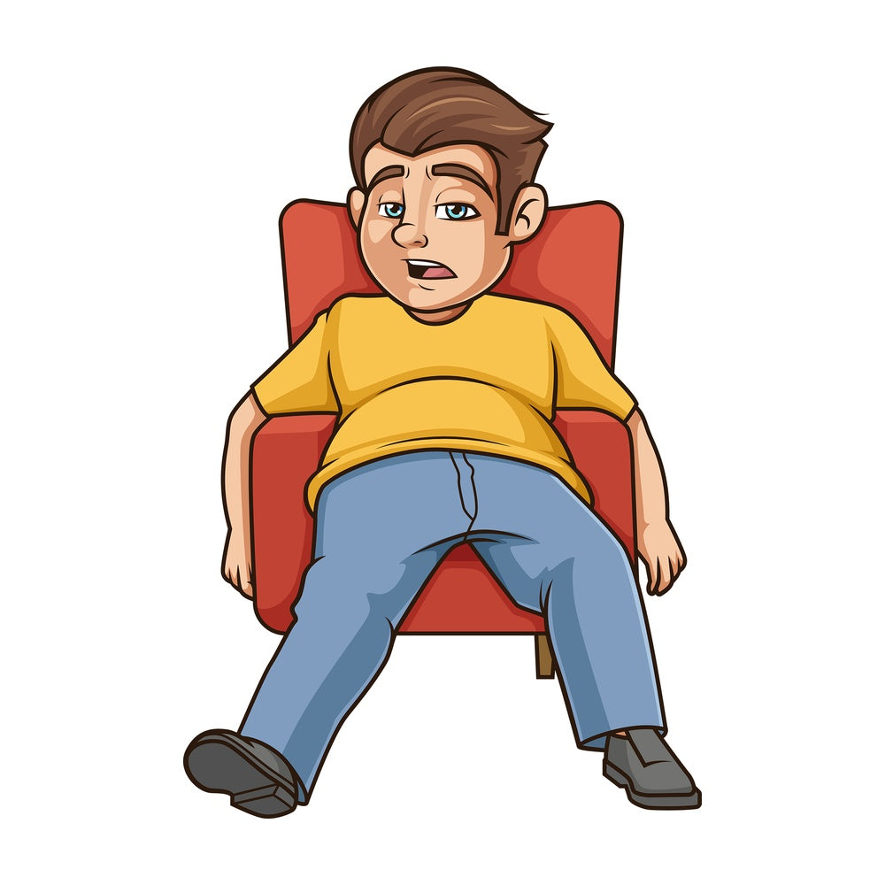 Chubby man looking tired. PNG - JPG and vector EPS (infinitely scalable).