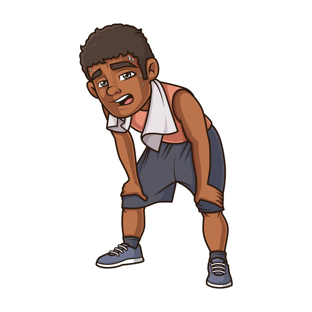 Black man looking exhausted from running. PNG - JPG and vector EPS (infinitely scalable).
