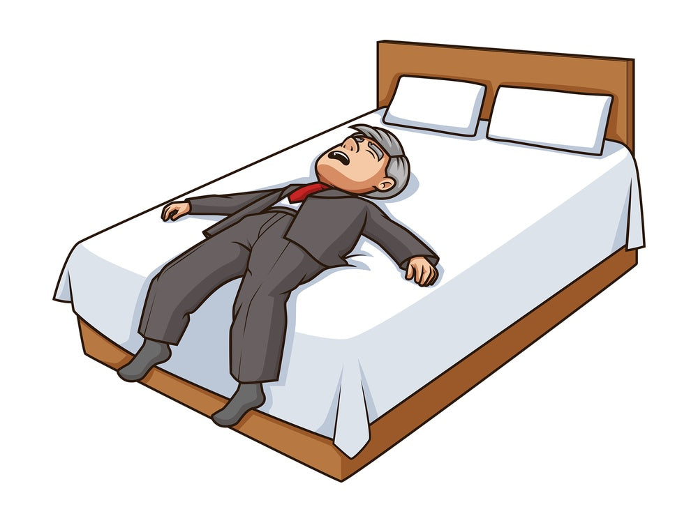 Old man lying exhausted in bed. PNG - JPG and vector EPS (infinitely scalable).