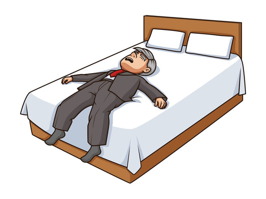 Old man lying exhausted in bed. PNG - JPG and vector EPS (infinitely scalable).