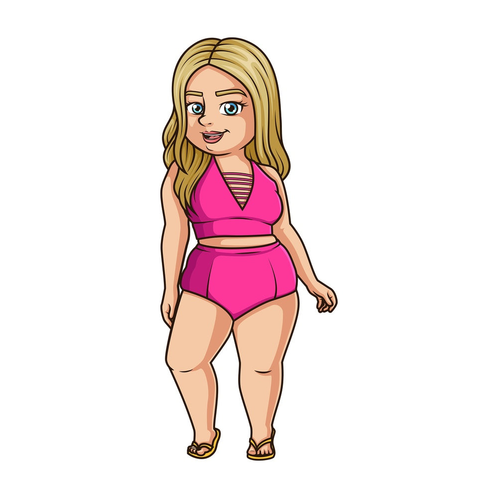 Confident large woman with bikini. PNG - JPG and vector EPS (infinitely scalable).