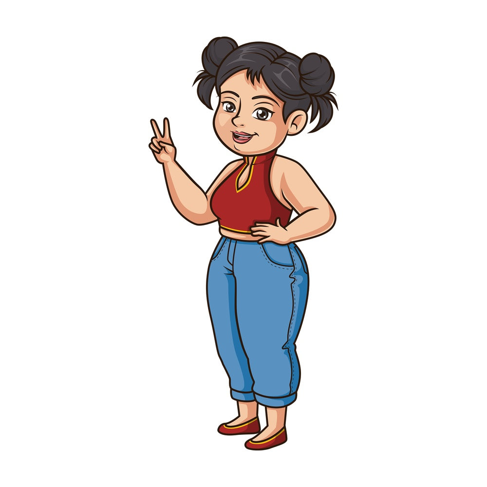 Chubby asian woman. PNG - JPG and vector EPS (infinitely scalable).