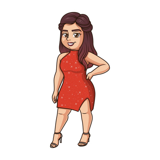 Confident large woman in fancy dress. PNG - JPG and vector EPS (infinitely scalable).