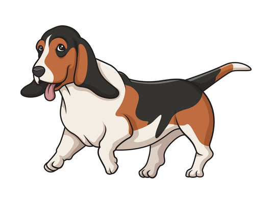 Basset hound running. PNG - JPG and vector EPS (infinitely scalable).