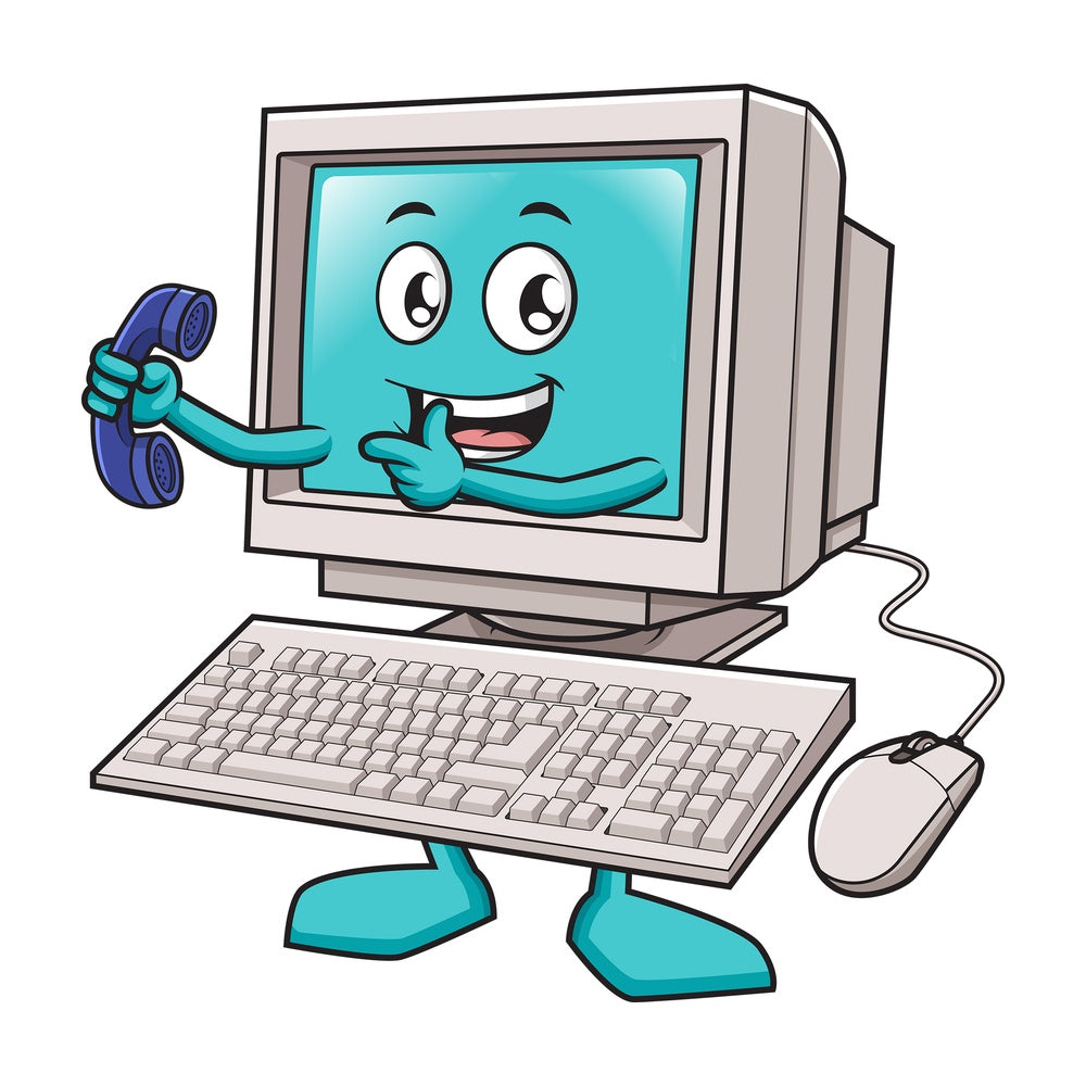Desktop pc holding phone. PNG - JPG and vector EPS (infinitely scalable).