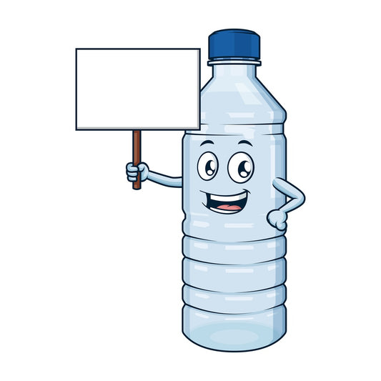 Water bottle holding blank sign. PNG - JPG and vector EPS (infinitely scalable).